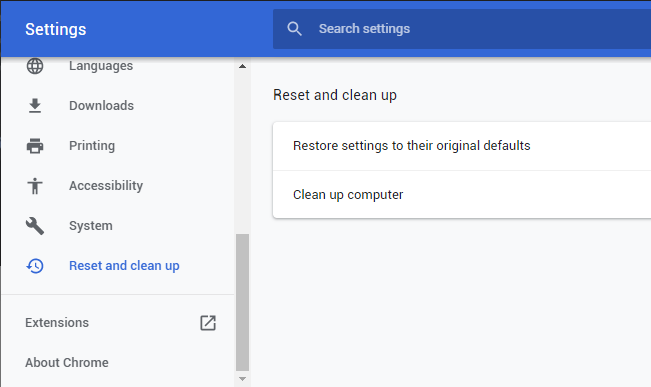 Reset Chrome - step 2
